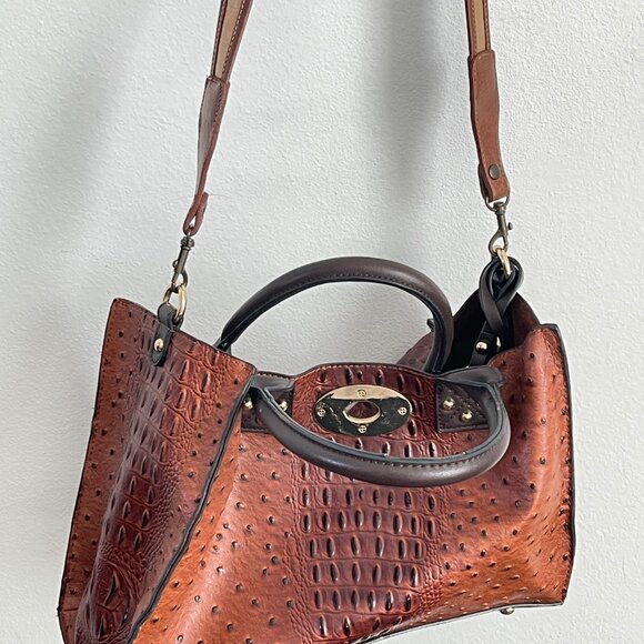 Brown shoulder bag Faux crocodile leather tote bag Women's bags - Picture 5 of 8